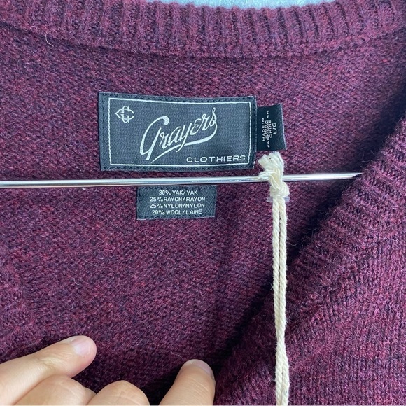 Grayers Grantham Crew Sweater Pullover Maroon Yak Blend Sz L - Picture 2 of 4